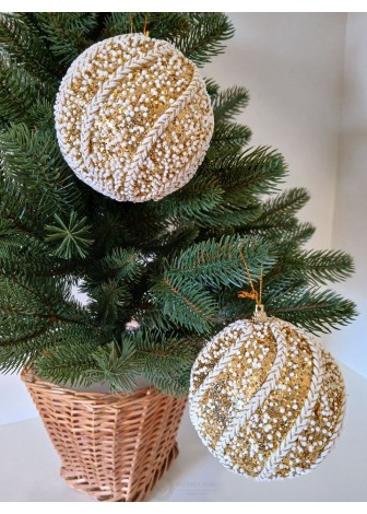 Набір ялинкових куль, золоті засніжені, пластик, 2 шт, D 10 см (SH204)