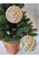 Набір ялинкових куль, золоті засніжені, пластик, 2 шт, D 10 см (SH204)