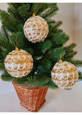 Набір ялинкових куль, золоті, декор із тасьми, пластик, 3 шт, D 8 см (SH215)