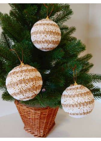 Набір ялинкових куль, засніжені, декор із тасьми, пластик, 3 шт, D 8 см (SH231)