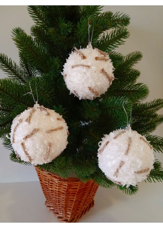 Набір ялинкових куль "Рафаелка", засніжені, пластик, 3 шт, D 8 см (SH235)