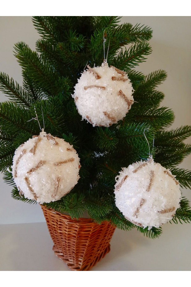 Набір ялинкових куль "Рафаелка", засніжені, пластик, 3 шт, D 8 см (SH235)