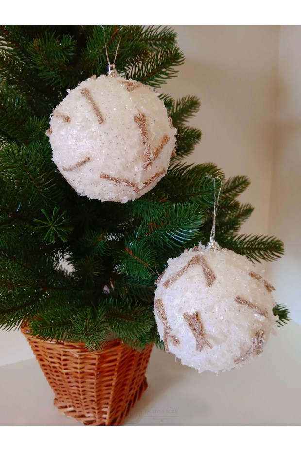 Набір ялинкових куль "Рафаелки", засніжені, пластик, 2 шт, D 10 см (SH236)