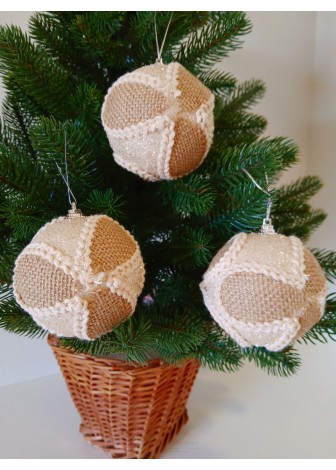 Набір ялинкових куль "Хенд мейд", бежеві, пластик, 3 шт, D 8 см (SH245)