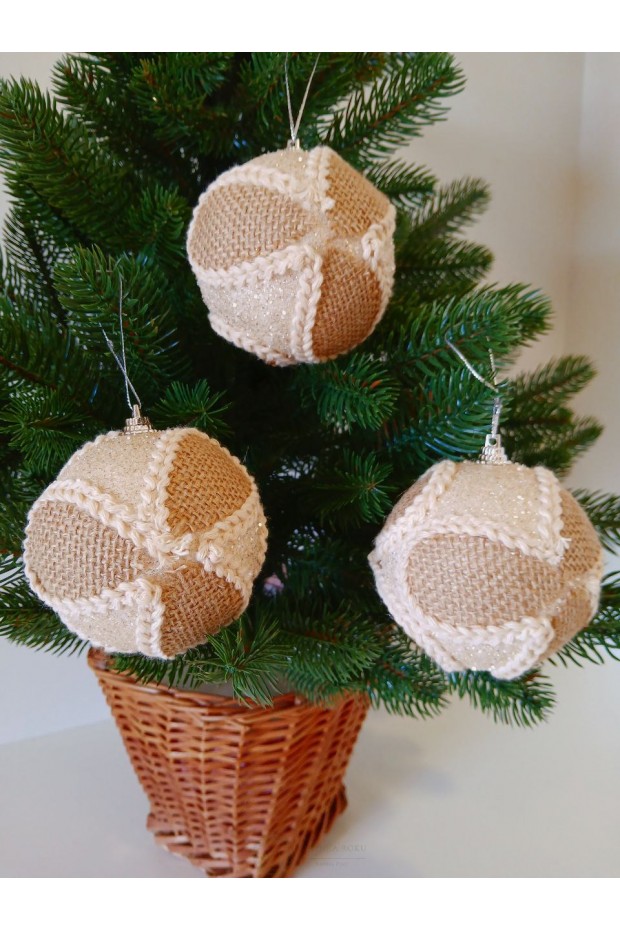 Набір ялинкових куль "Хенд мейд", бежеві, пластик, 3 шт, D 8 см (SH245)