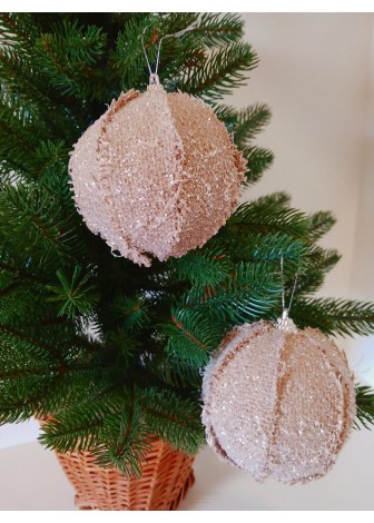 Набір ялинкових куль у мішковині, бежеві, пластик, 2 шт, D 10 см (SH252)