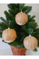 Набір ялинкових куль в ажурі, бежево-золоті, пластик, 3 шт, D 8 см (SH255)