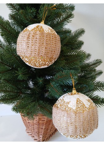 Набір ялинкових кульок в ажурній в'язці, золоті, пластик, 2 шт, D 10 см (SH256)