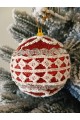 Набір ялинкових куль, червоні з білим орнаментом, пластик, 3 шт, D 8 см (SH257)