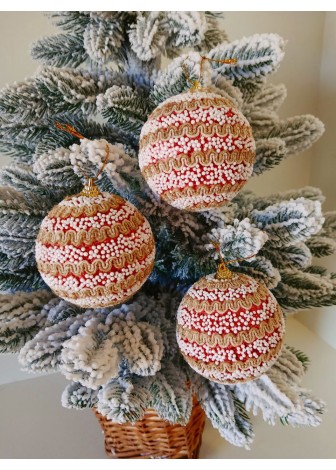 Набір ялинкових куль, червоні в сніговій крихті, пластик, 3 шт, D 8 см (SH261)