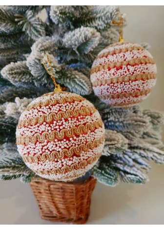 Набір ялинкових куль, червоні в сніговій крихті, пластик, 2 шт, D 10 см (SH262)