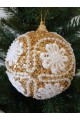 Набір ялинкових куль, золоті з білим квітковим візерунком, пластик, 3 шт, D 8 см (SH271) Набір ялинкових куль, золоті з білим квітковим візерунком, пластик, 3 шт, D 8 см (SH271)