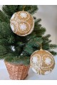 Набір ялинкових кульок, золоті з квітковим візерунком, пластик, 2 шт, D 10 см (SH272)