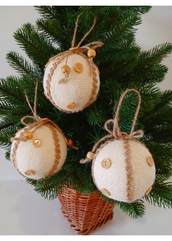 Набір ялинкових куль "Хенд мейд", бежеві, пластик, 3 шт, D 8 см (SH277)