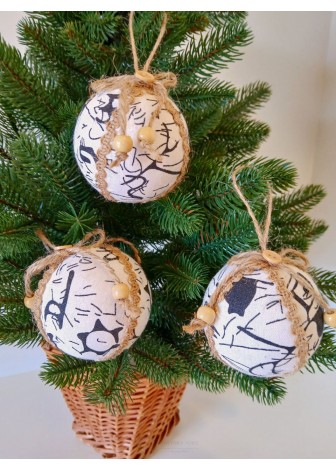 Набір ялинкових куль "Абстракція", бежеві, пластик, 3 шт, D 8 см (SH279)