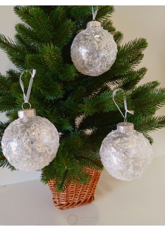 Набір ялинкових куль, прозорі з візерунком, пластик, 3 шт, D 8 см (SH288)