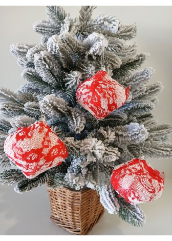 Набір ялинкових кульок "Дзиґа", червоно-білі, пластик, 3 шт, D 8 см (SH294)