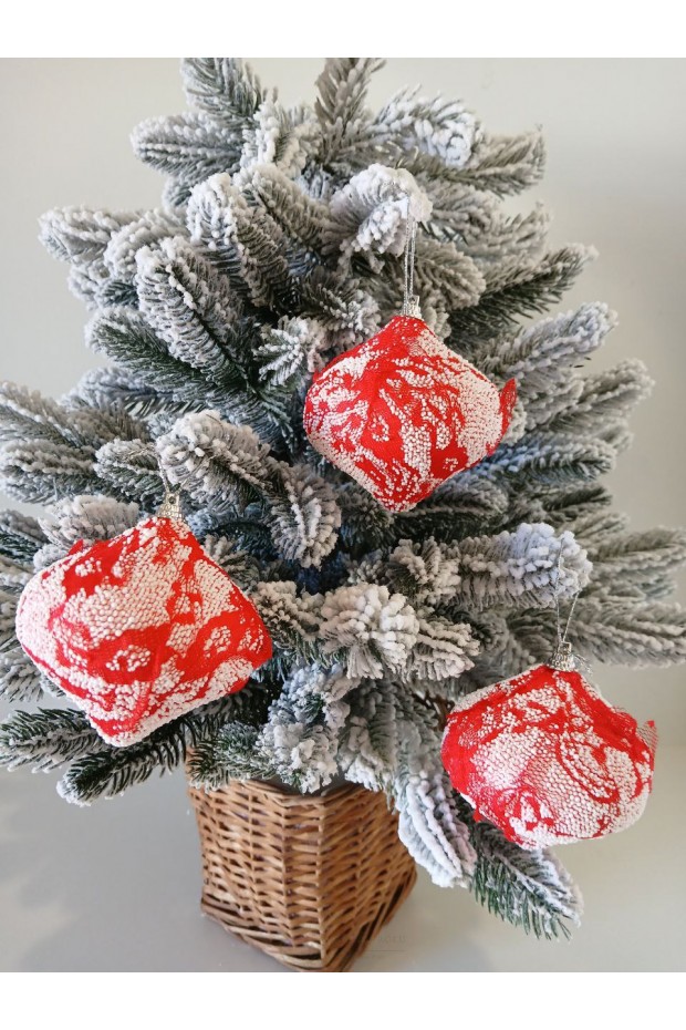 Набір ялинкових кульок "Дзиґа", червоно-білі, пластик, 3 шт, D 8 см (SH294)