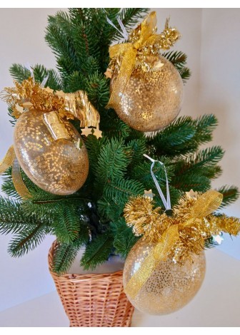 Набір ялинкових куль, золоті, декор з мішури, пластик, 3 шт, D 10 см (SH301)