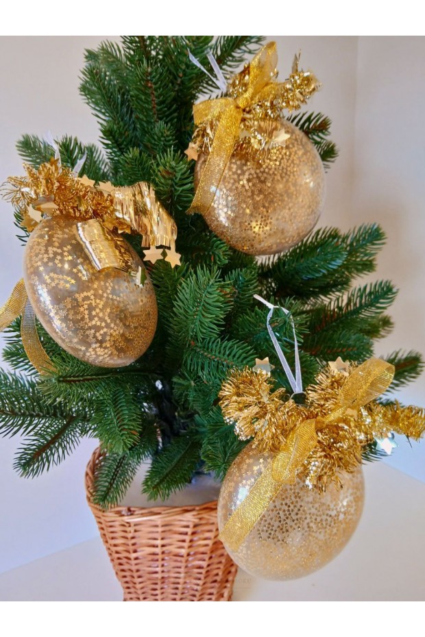 Набір ялинкових куль, золоті, декор з мішури, пластик, 3 шт, D 10 см (SH301)