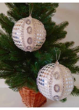 Набір ялинкових куль "Диско", білі, пластик, 2 шт, D 10 см (SH312)